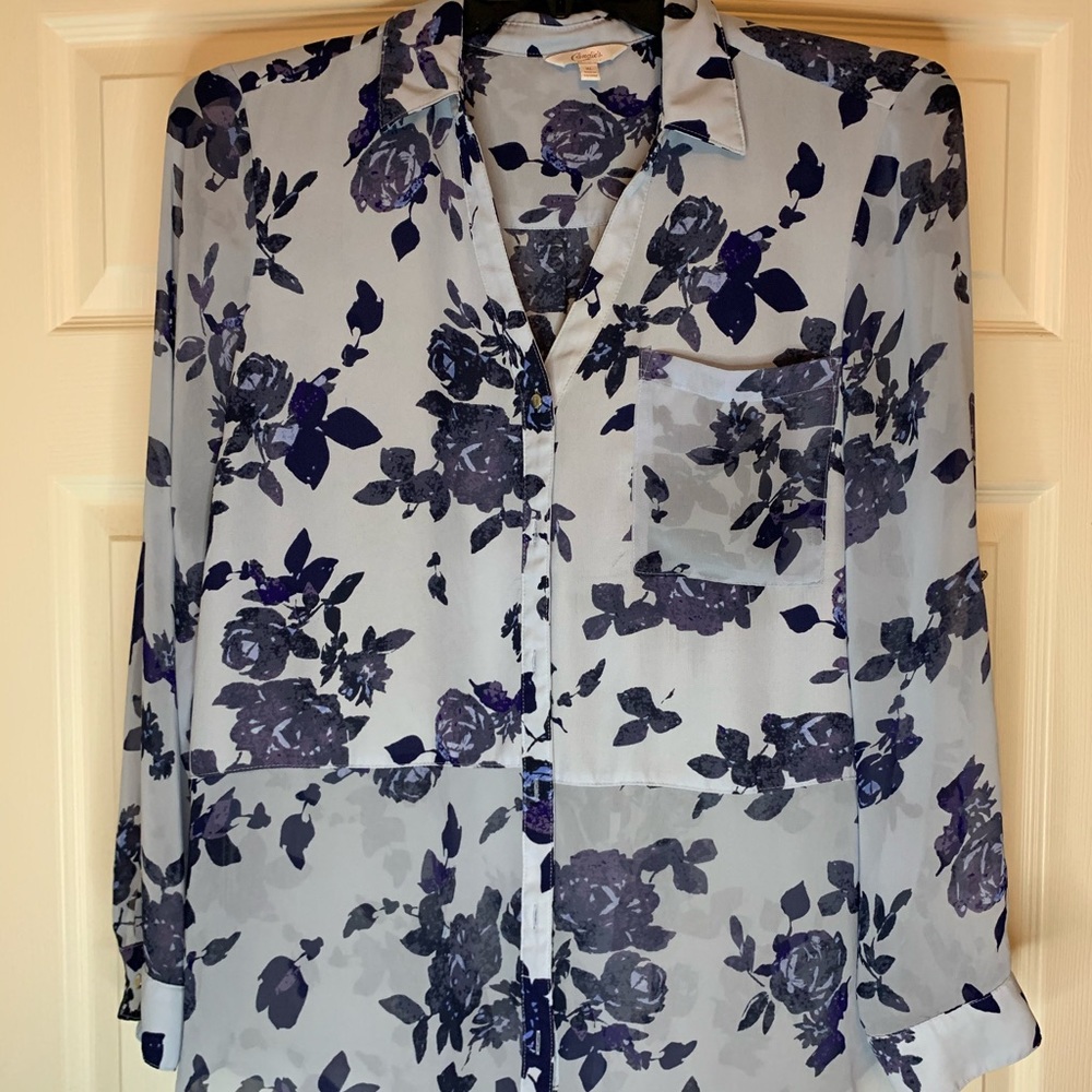 Light blue and navy blue long sleeve shirt